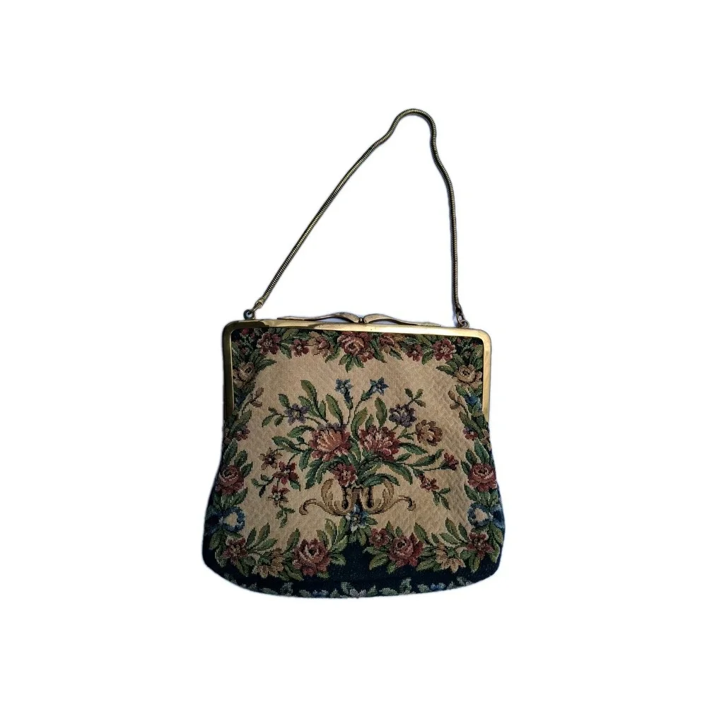 Vtg Tapestry Floral Hand Bag purse Multi Colored‎ Cottagecore Floral